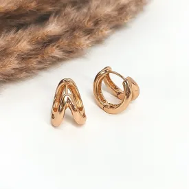 Thick Double Hoop Huggie Earrings in Gold Tone