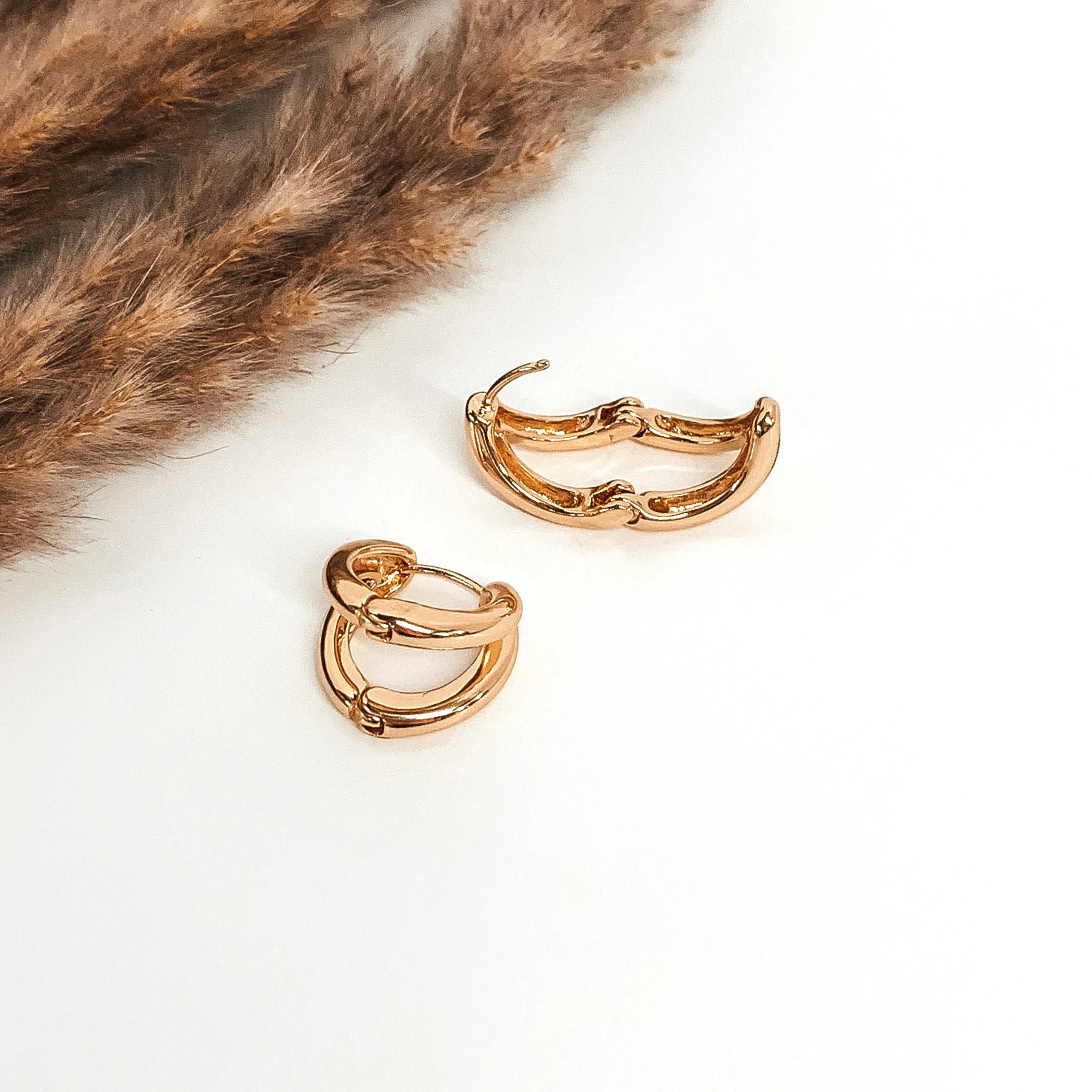 Thick Double Hoop Huggie Earrings in Gold Tone