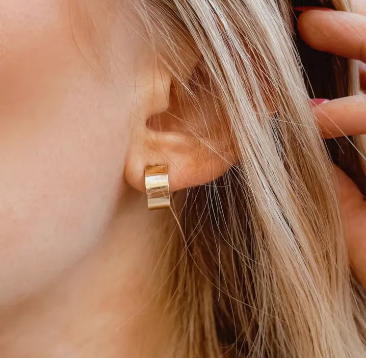 Thick Huggie Hoop Stud Earrings