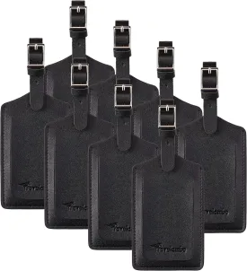 Travelambo 8 Pack Luggage Tags Faux Leather for Suitcases Travel Bag Labels with Protection Cover ID