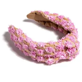 Tufted Straw Knotted Headband Pink
