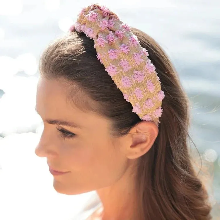 Tufted Straw Knotted Headband Pink