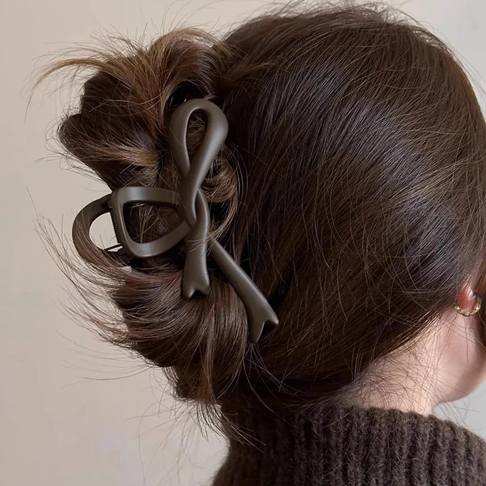 VAIGE 11.5cm Matte Acrylic Bow Hair Claw Clip - Elegant Geometric Hair Accessories in Black, Dark Coffee, Coffee, and Milk Tea
