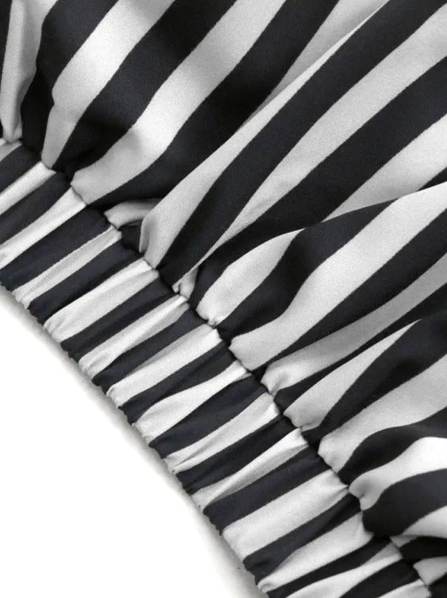 Victorian Steampunk Gothic Irregular High-low Ruffle Skirt /Black and White Stripes
