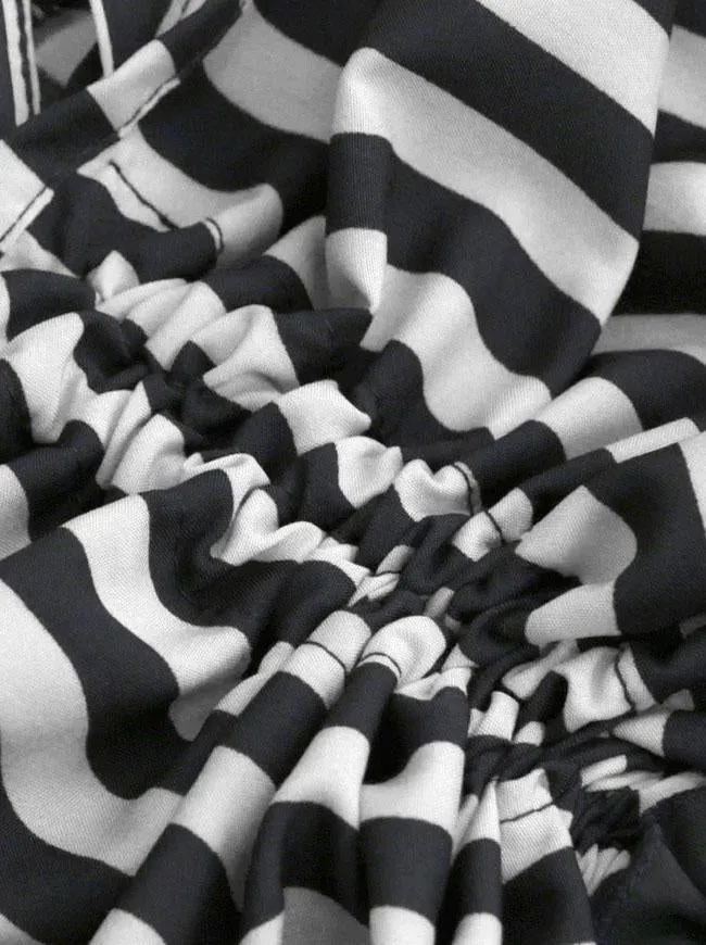 Victorian Steampunk Gothic Irregular High-low Ruffle Skirt /Black and White Stripes