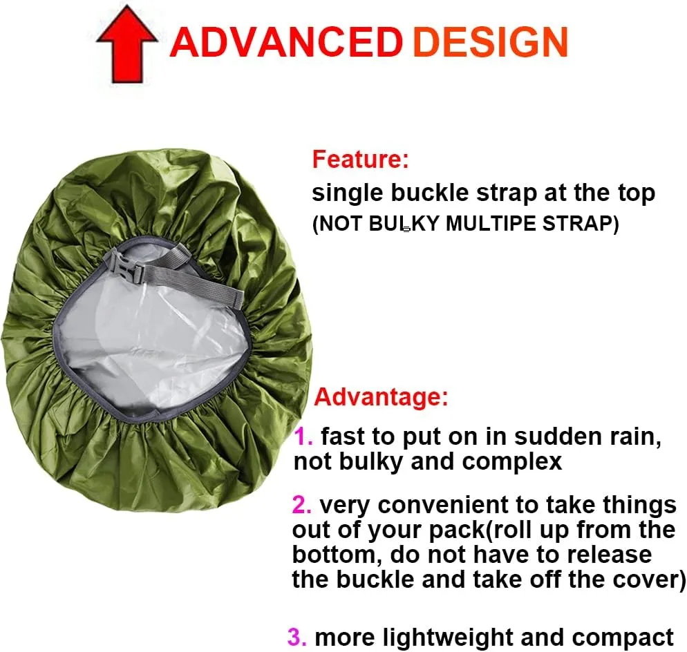 Waterproof Backpack Rain Cover with Anti Slip Buckle Strap for Camping, Hiking, Traveling, Hunting, Biking, 15-80L