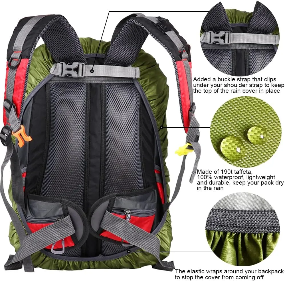 Waterproof Backpack Rain Cover with Anti Slip Buckle Strap for Camping, Hiking, Traveling, Hunting, Biking, 15-80L