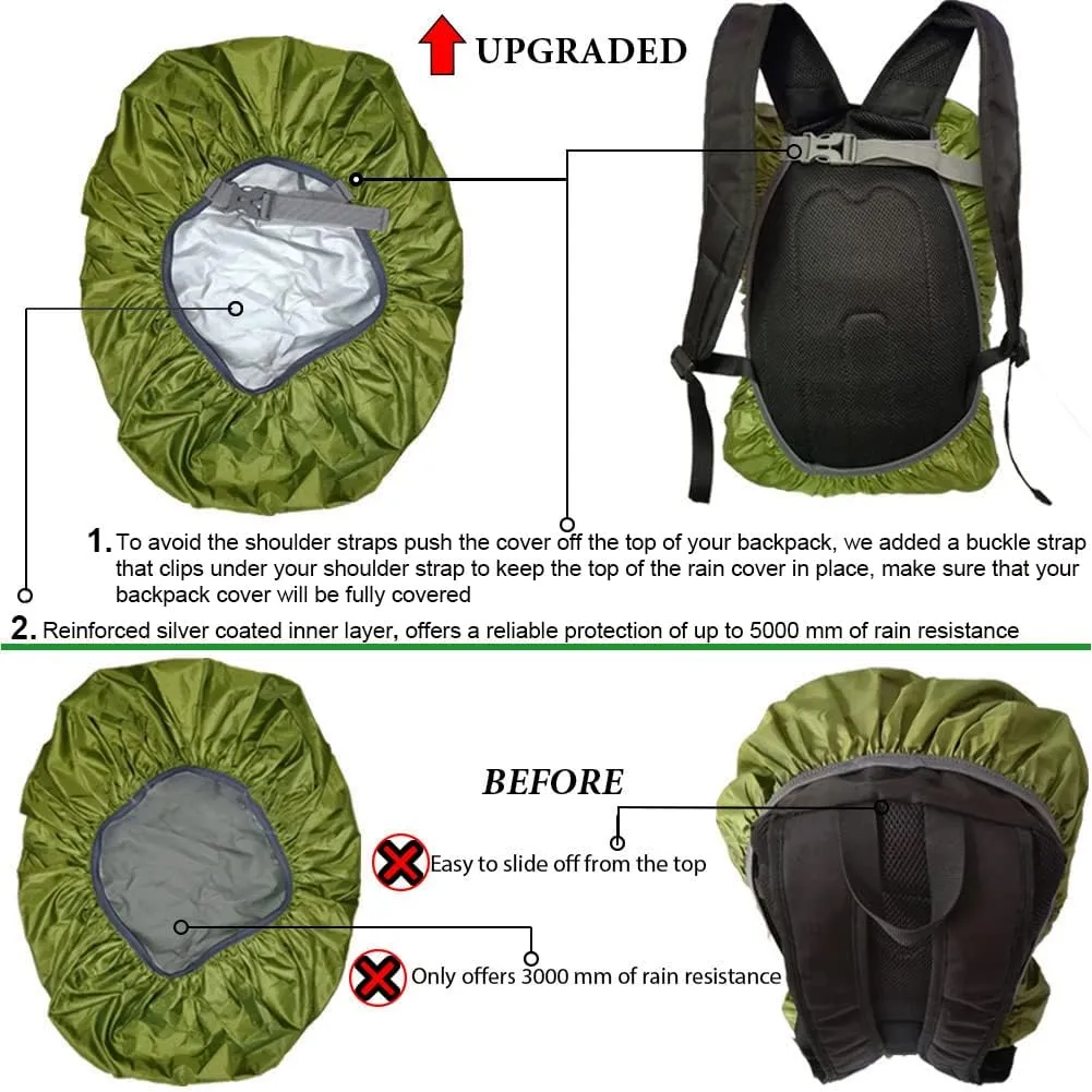 Waterproof Backpack Rain Cover with Anti Slip Buckle Strap for Camping, Hiking, Traveling, Hunting, Biking, 15-80L