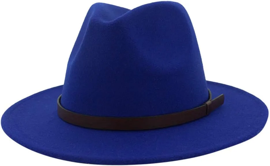 Wide Brim Fedora Hats for Women Men Classic Panama Hat Men's Two Tone Dress Cap Jazz Hat with Belt Buckle