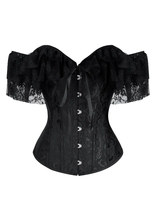 Women Gothic Victorian Off Shoulder Floral Lace Overbust Corset Bustier