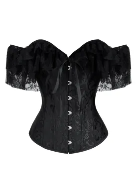 Women Gothic Victorian Off Shoulder Floral Lace Overbust Corset Bustier