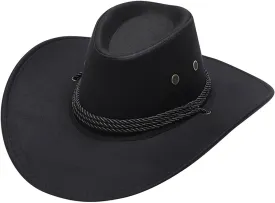 Womens Fashion Western Cowboy Hat Classic Fedora Hat Faux Felt Wide Brim Outdoor Sunshade Hat
