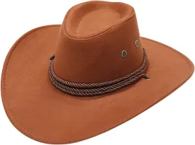 Womens Fashion Western Cowboy Hat Classic Fedora Hat Faux Felt Wide Brim Outdoor Sunshade Hat
