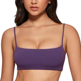 Women's Square Neck Sports Bra Spaghetti Strap Padded Cami Yoga Wireless Square Back Workout Bra Crop Top