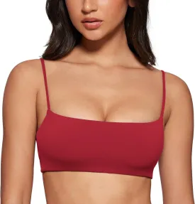 Women's Square Neck Sports Bra Spaghetti Strap Padded Cami Yoga Wireless Square Back Workout Bra Crop Top