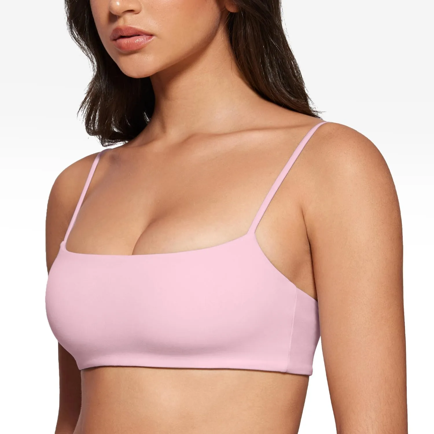 Women's Square Neck Sports Bra Spaghetti Strap Padded Cami Yoga Wireless Square Back Workout Bra Crop Top