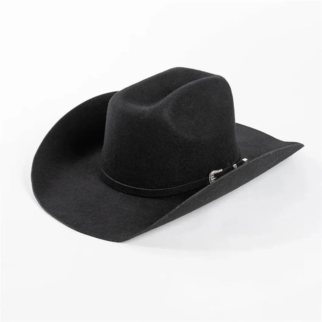 Womens Wool Concave Shape Top Hat Belt Buckle Woolen Curling Wide Brim Fedora Unisex Western Caps