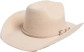 Womens Wool Concave Shape Top Hat Belt Buckle Woolen Curling Wide Brim Fedora Unisex Western Caps