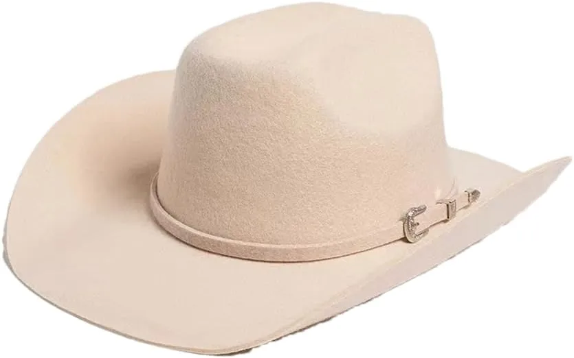 Womens Wool Concave Shape Top Hat Belt Buckle Woolen Curling Wide Brim Fedora Unisex Western Caps