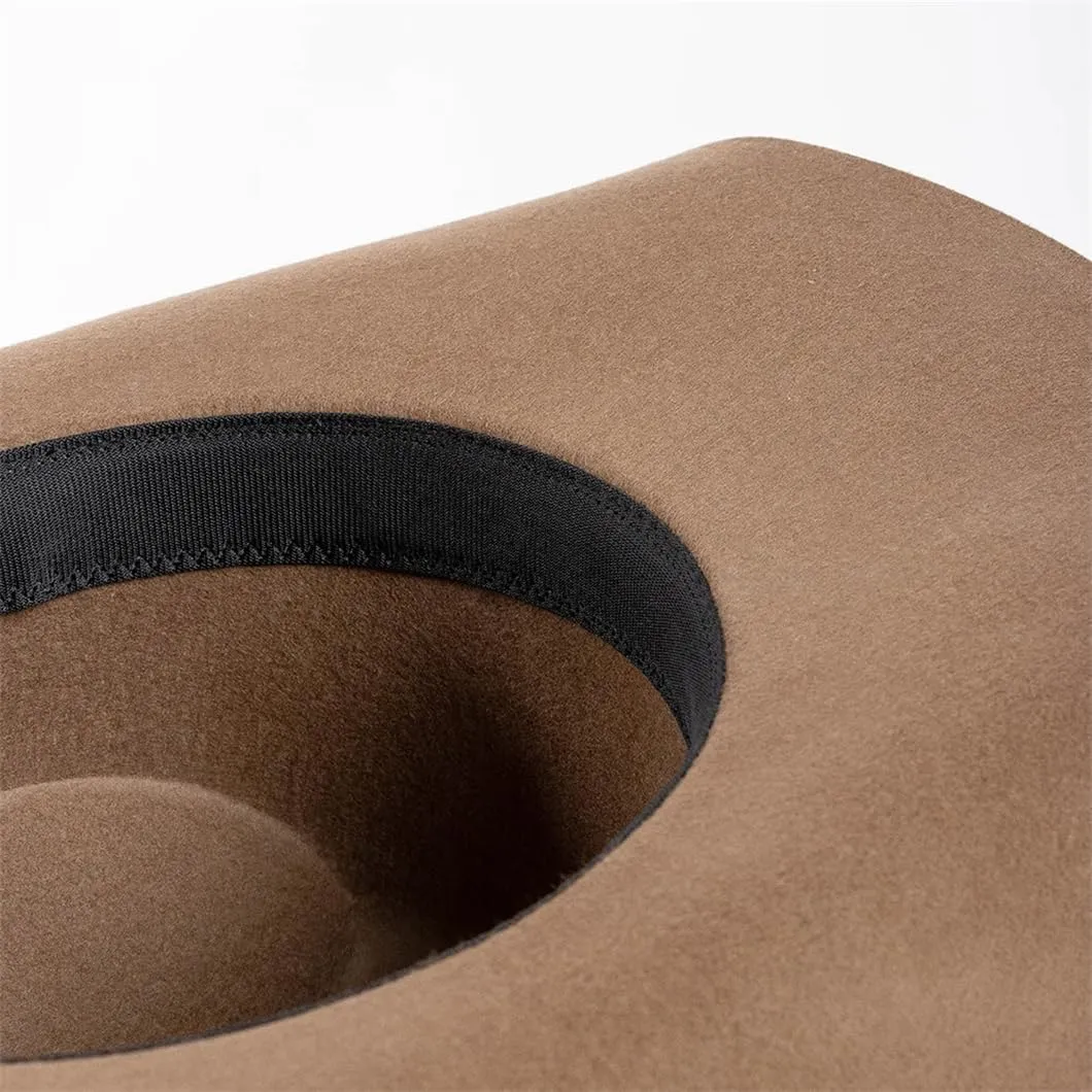 Womens Wool Concave Shape Top Hat Belt Buckle Woolen Curling Wide Brim Fedora Unisex Western Caps