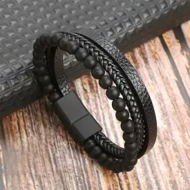 Wrap Bracelet Leather Mens Stack Lava Bead Braid