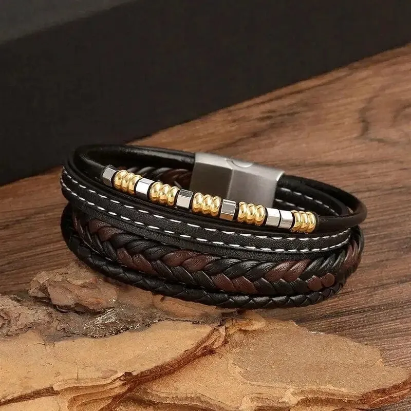 Wrap Bracelet Leather Mens Stack Tiger Eye Braid Twist