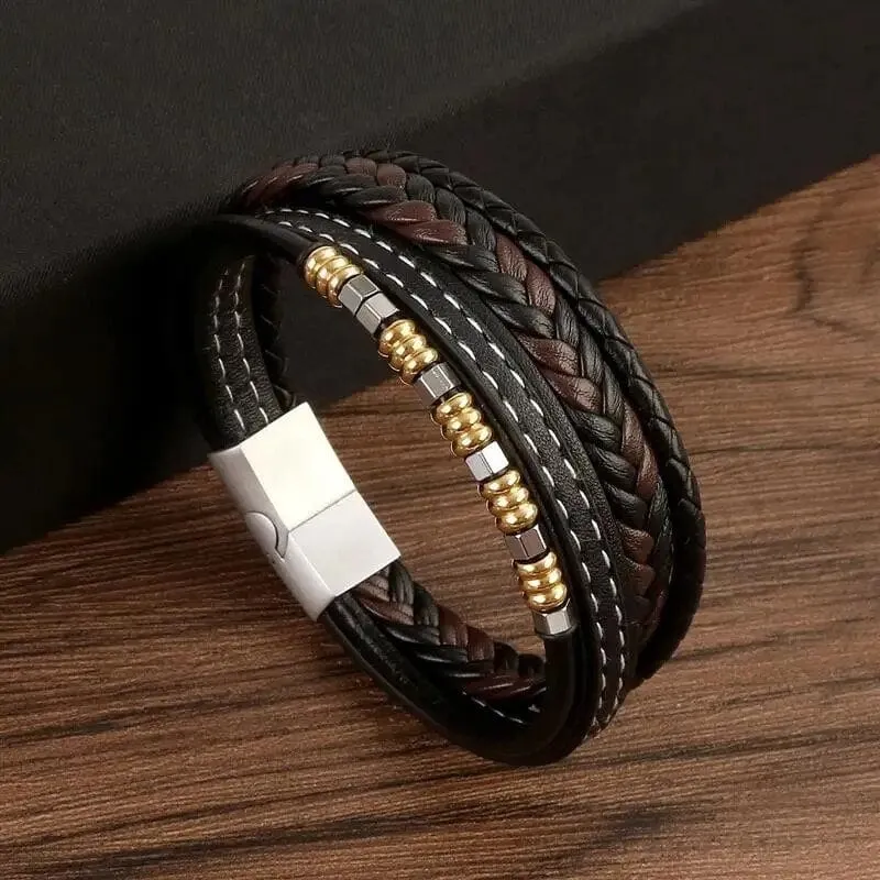 Wrap Bracelet Leather Mens Stack Tiger Eye Braid Twist