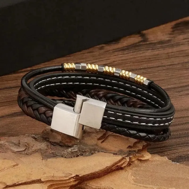 Wrap Bracelet Leather Mens Stack Tiger Eye Braid Twist