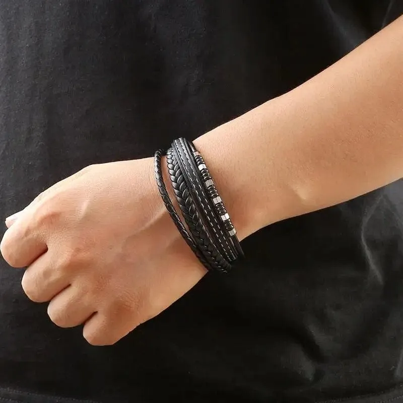 Wrap Bracelet Leather Mens Stack Tiger Eye Braid Twist