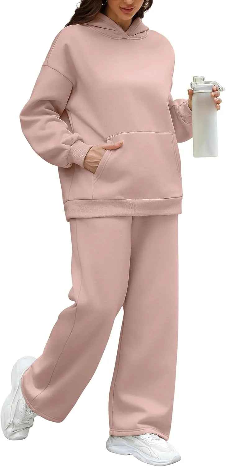 XIEERDUO Womens 2 Piece Outfits 2024 Sweatsuit Set Track Suits Oversized Hoodie Sweatshirts Wide Leg Sweatpants with Pockets