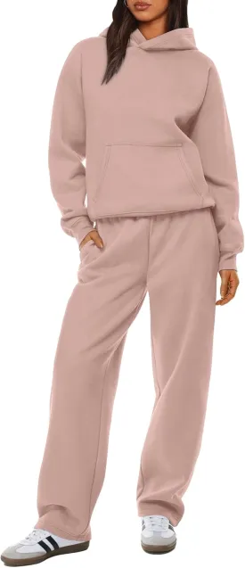 XIEERDUO Womens 2 Piece Outfits 2024 Sweatsuit Set Track Suits Oversized Hoodie Sweatshirts Wide Leg Sweatpants with Pockets