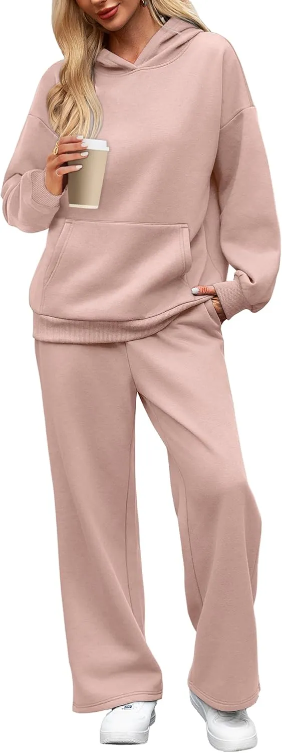 XIEERDUO Womens 2 Piece Outfits 2024 Sweatsuit Set Track Suits Oversized Hoodie Sweatshirts Wide Leg Sweatpants with Pockets