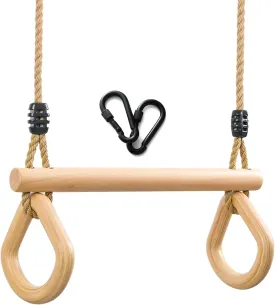 YAERSI Children's Trapeze Swing Bar with Wooden Gym Rings,Trapeze Bar for Swing Set Water Drop