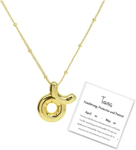 Zodiac Signs Spirit Necklace For Women, 18k Gold Plated Bubble 12 Constellation Pendant Lover Charm Gifts Jewelry