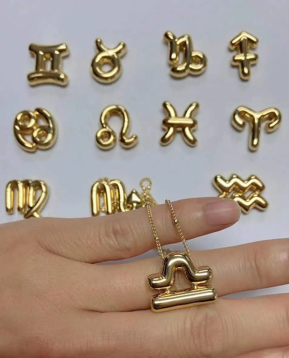 Zodiac Signs Spirit Necklace For Women, 18k Gold Plated Bubble 12 Constellation Pendant Lover Charm Gifts Jewelry