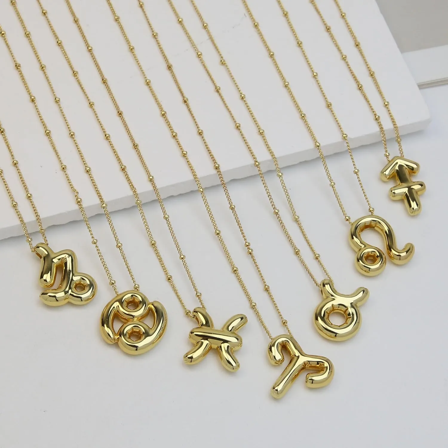 Zodiac Signs Spirit Necklace For Women, 18k Gold Plated Bubble 12 Constellation Pendant Lover Charm Gifts Jewelry