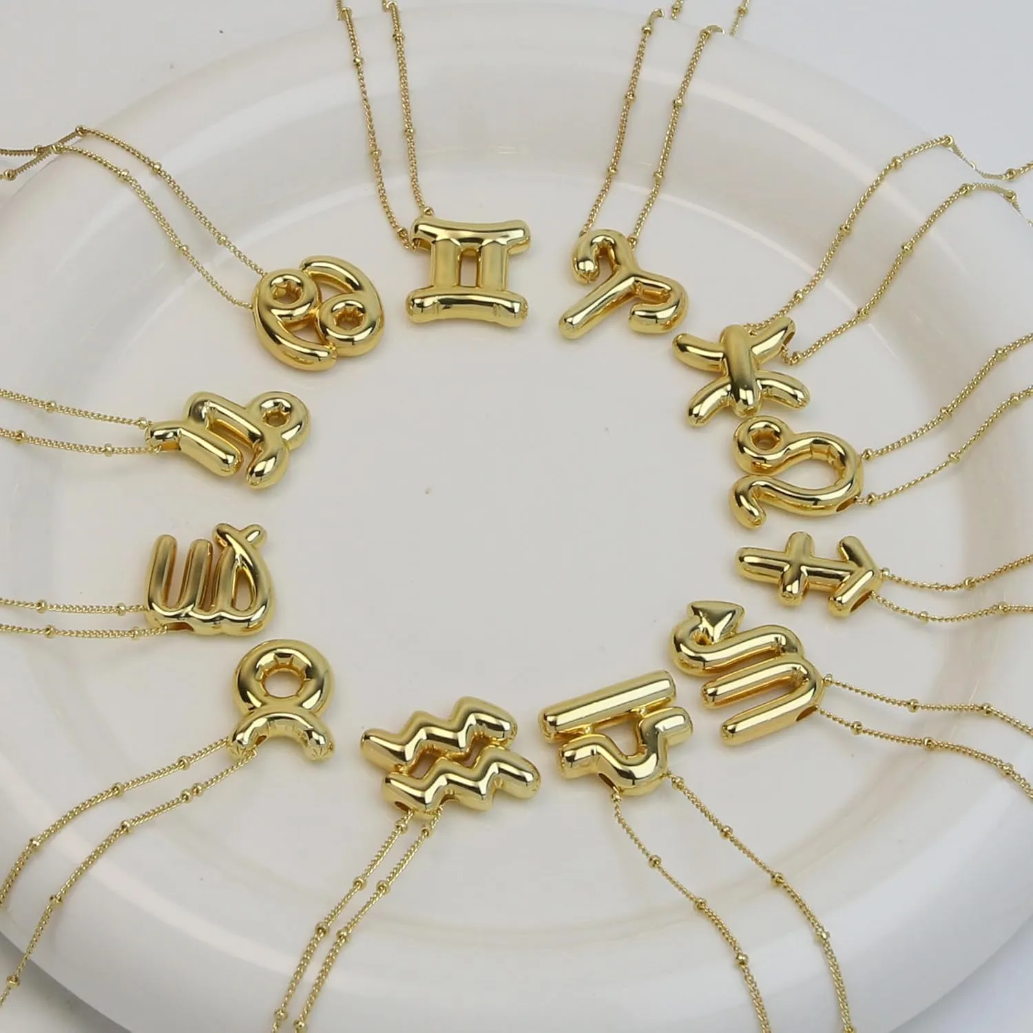 Zodiac Signs Spirit Necklace For Women, 18k Gold Plated Bubble 12 Constellation Pendant Lover Charm Gifts Jewelry